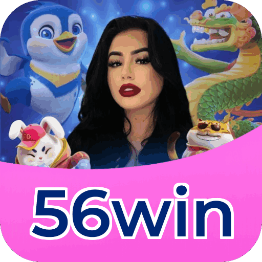 Interface do aplicativo 56win mostrando jogos disponíveis no iOS e Android